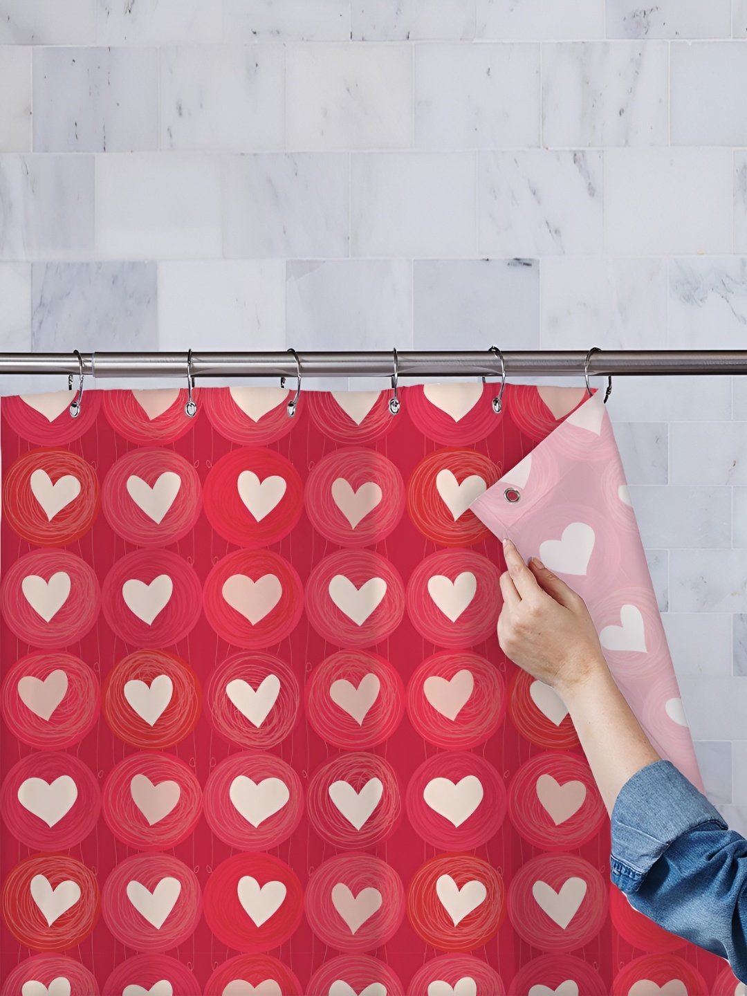 

ArtzFolio White & Pink Printed Waterproof Shower Curtains