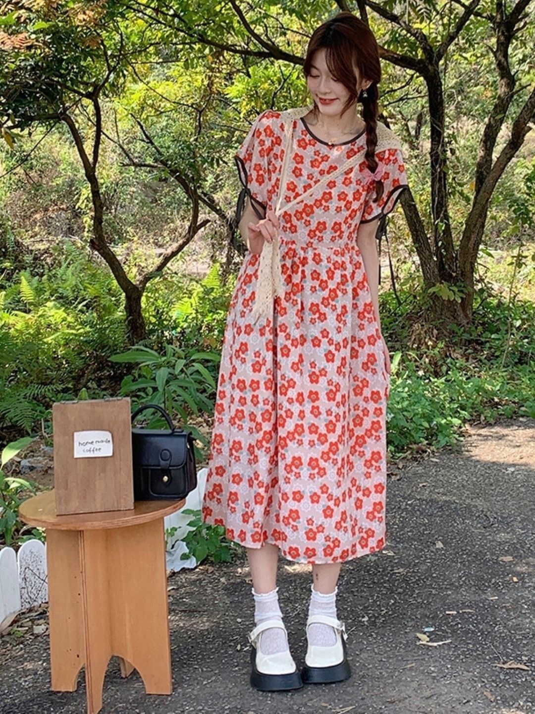 

KPOP Women Floral Printed A-Line Maxi Dress, Red