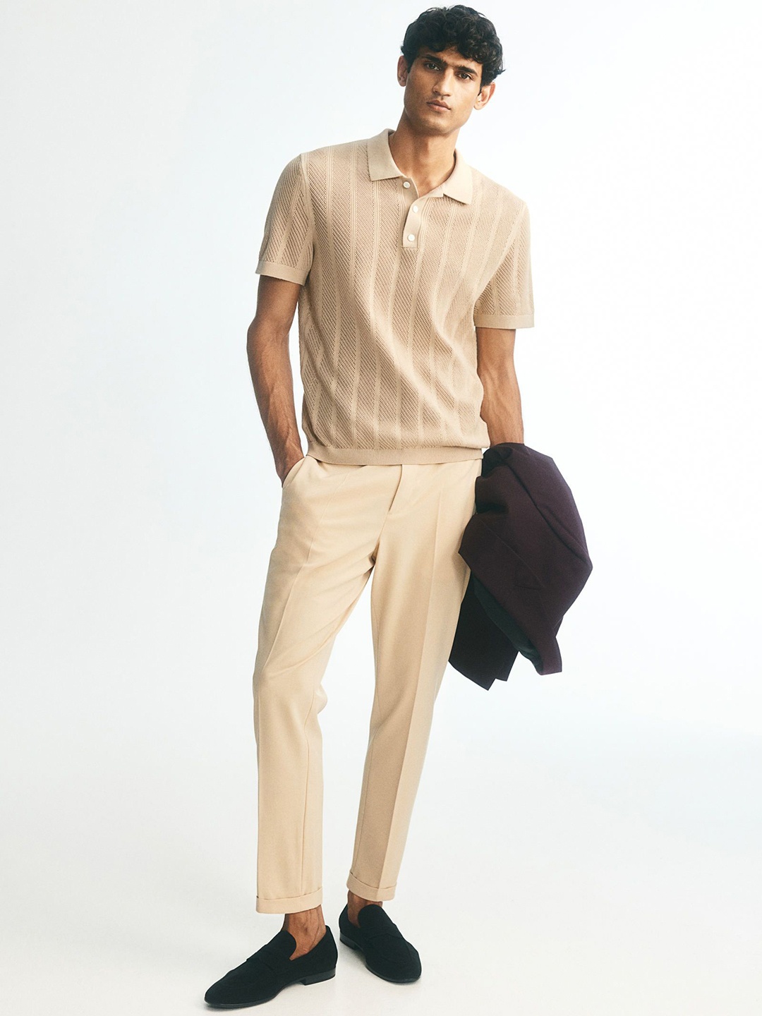 

H&M Slim Fit Ankle-Length Trousers, Beige