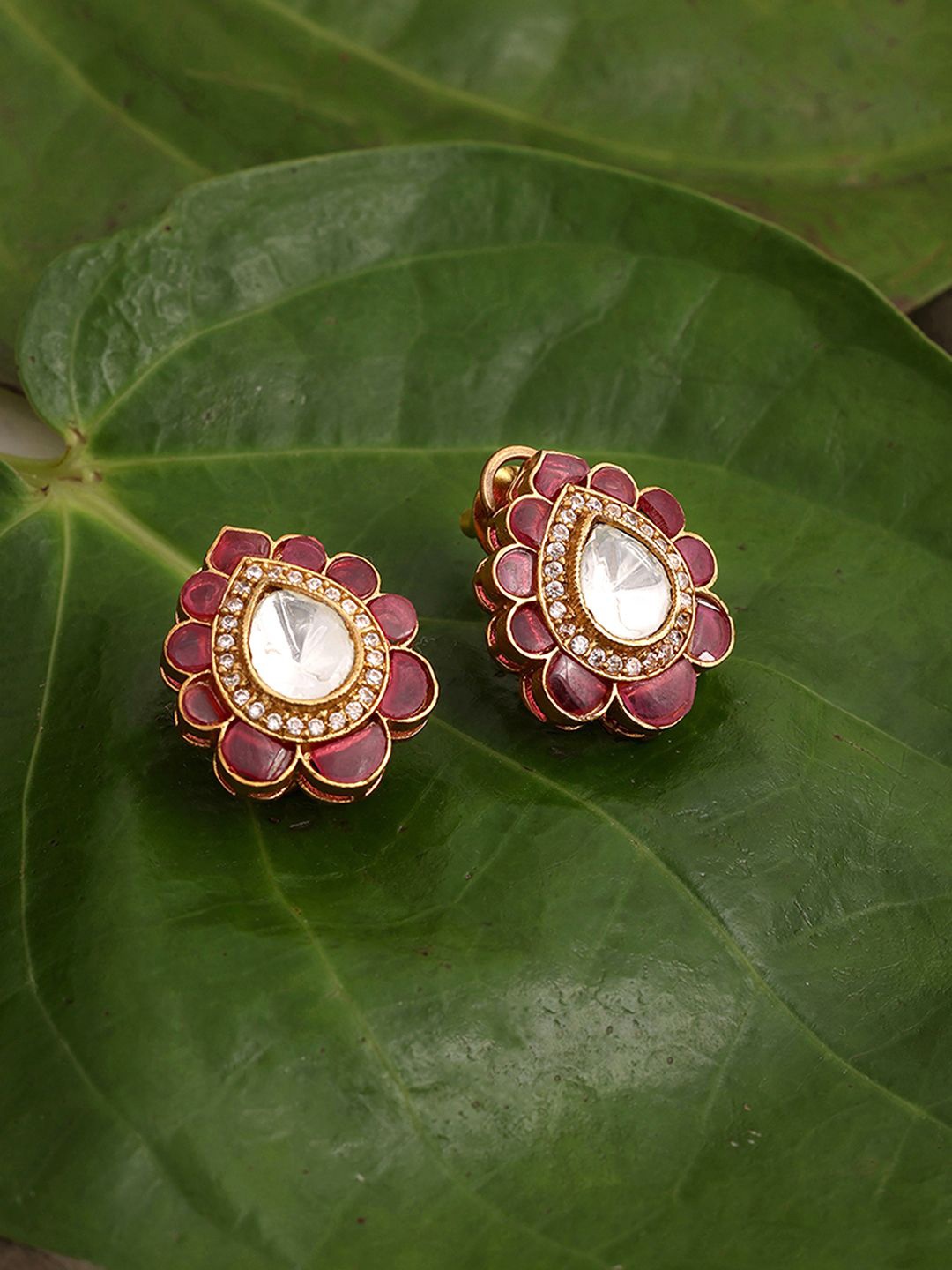 

Ruby Raang Gold-Plated Kundan Studded Contemporary Studs Earrings