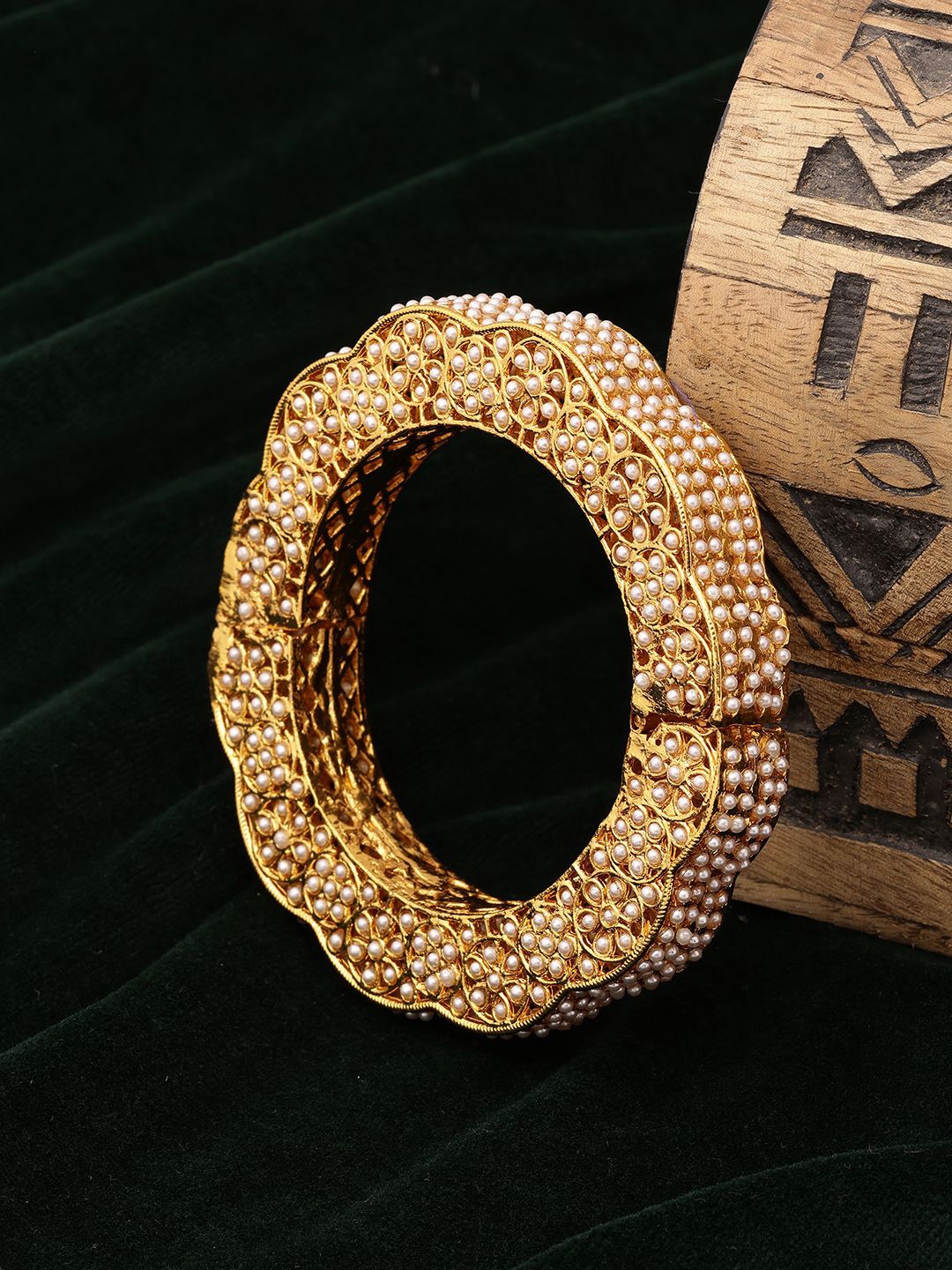 

Ruby Raang Set Of 2 Gold-Plated Beaded Bangles