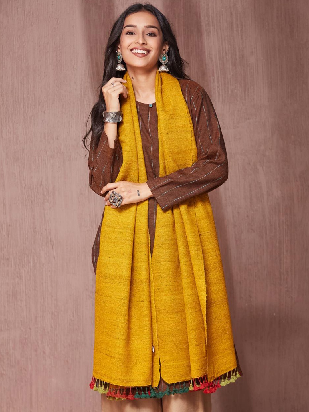 

Fabindia Women Hand Woven Stole, Mustard