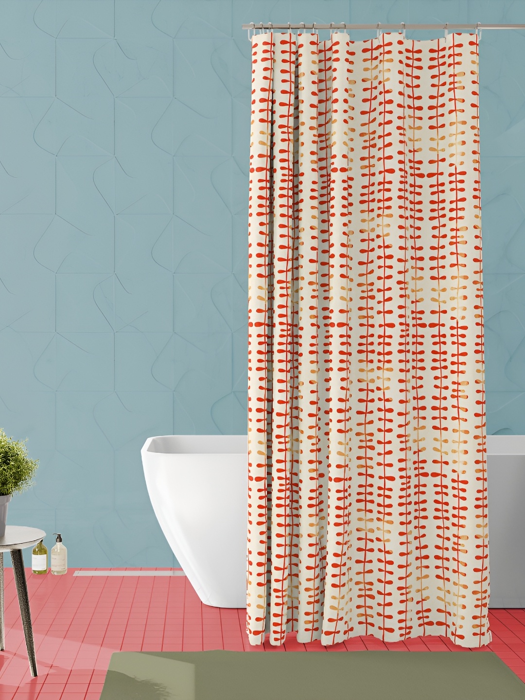 

ArtzFolio Cream & Red Geometric Printed Waterproof Shower Curtain