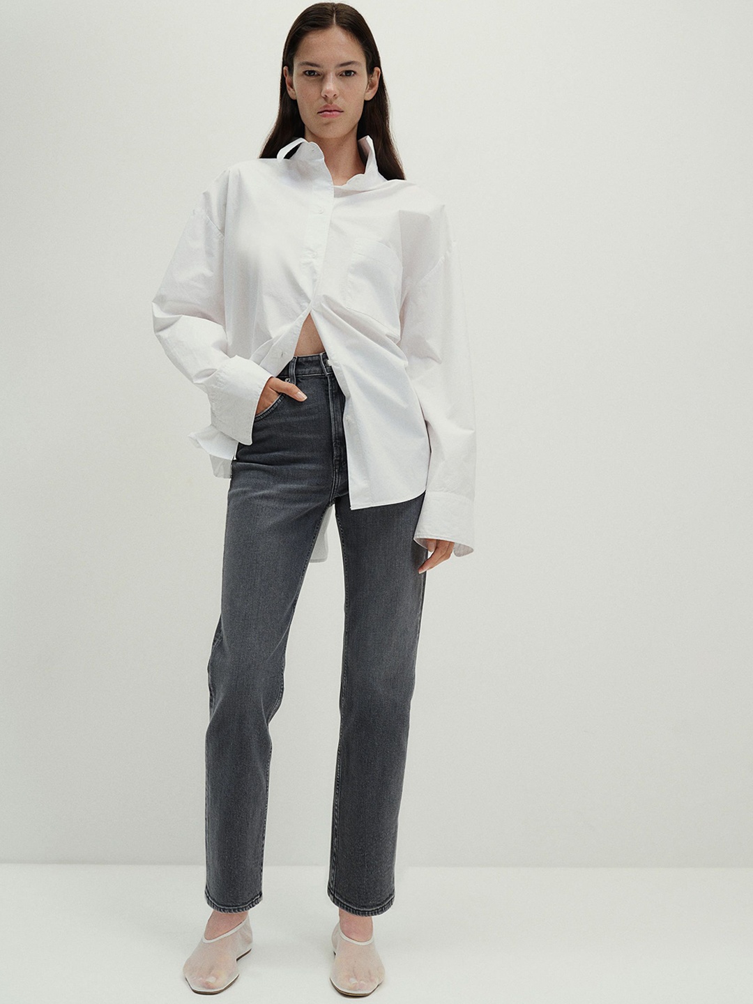 

H&M Slim Straight High Ankle Jeans, Grey