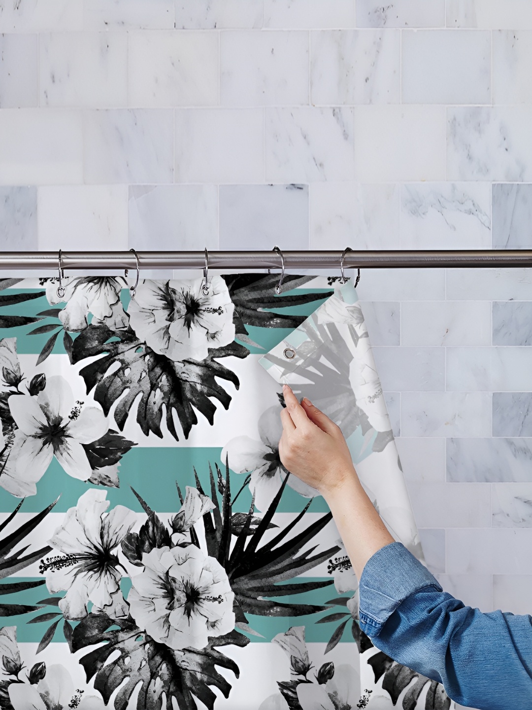 

ArtzFolio White & Black Printed Waterproof Shower Curtains