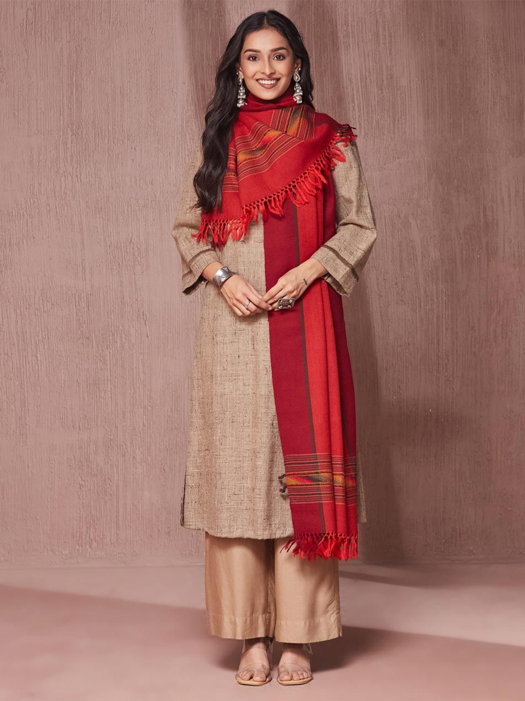

Fabindia Red Wool Woven Stole
