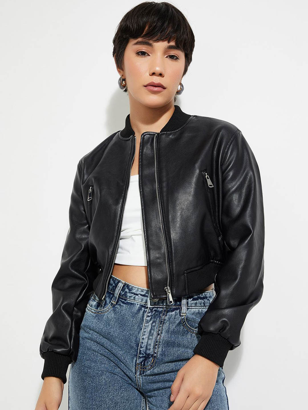 

max Women Camouflage Polyester Bomber with Patchwork Jacket, Black