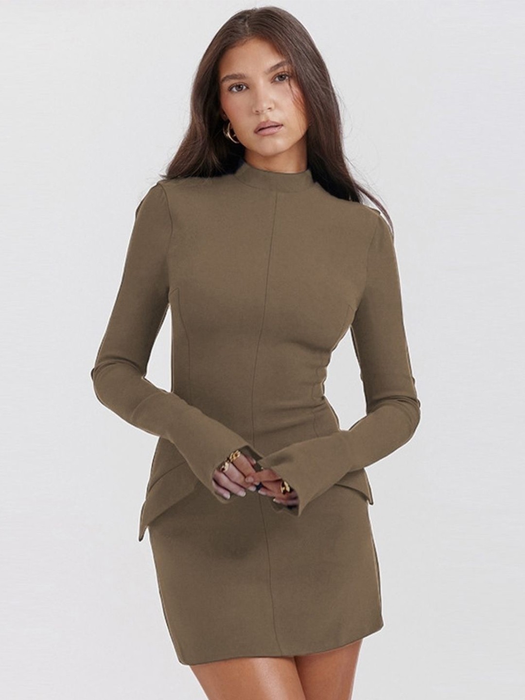 

KPOP Mock Neck Bodycon Dress, Khaki