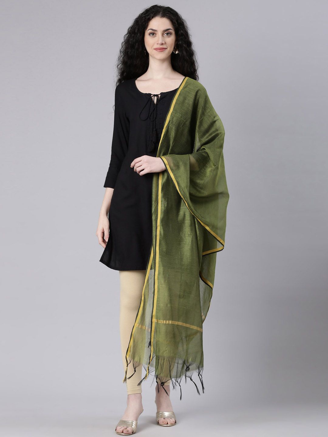 

Souchii Tasselled Border Dupatta, Olive