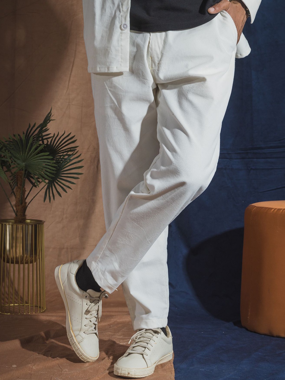 

JAVINISHKA Corduroy Collection Men Cotton Relaxed Trousers, White