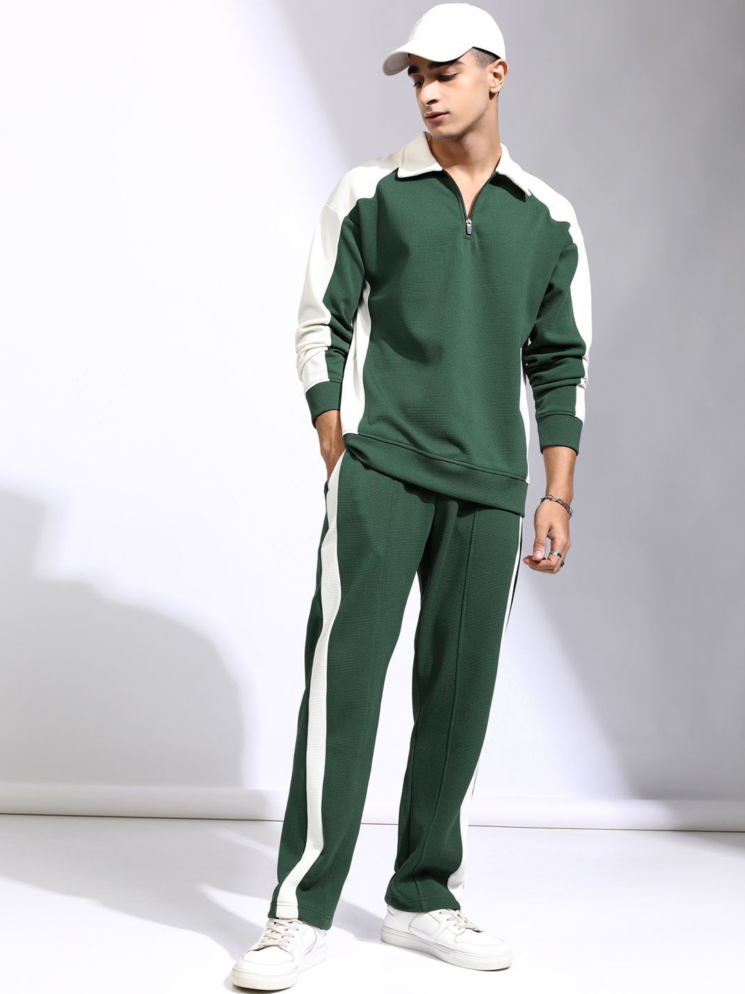 

HIGHLANDER Relaxed Drop Shoulder Half Zipper Polo Sweatshirt With Trousers, Teal