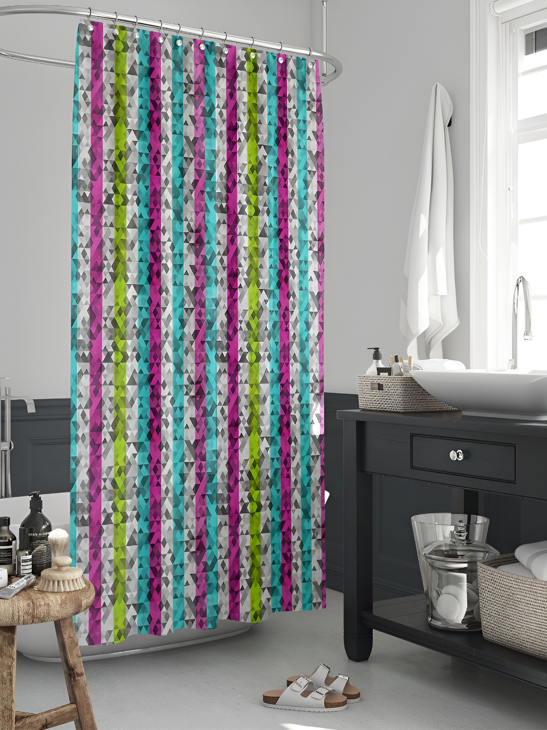 

ArtzFolio White & Blue Printed Waterproof Shower Curtain