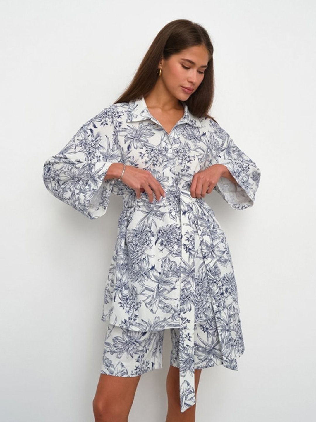 

StyleCast Women Floral Printed Bell Sleeve Shirt Dress, Navy blue