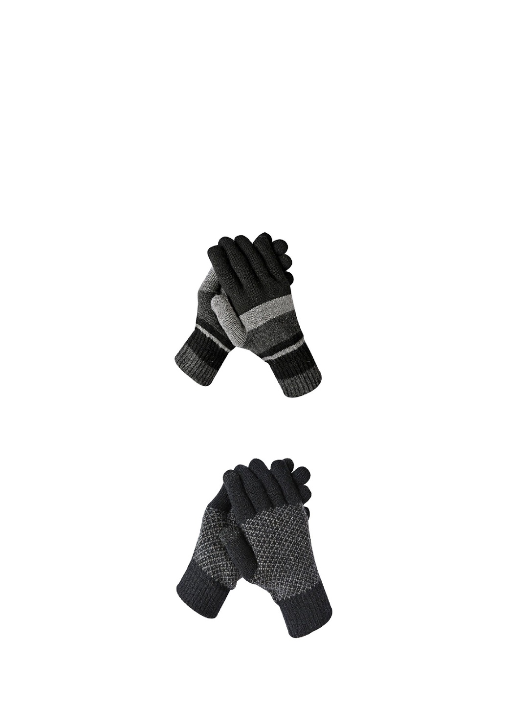 

LOOM LEGACY Men Pack Of 2 Patterned Acrylic Winter Gloves, Black