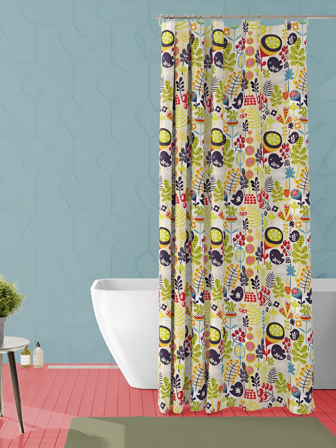 

ArtzFolio Green & Red Floral Printed Waterproof Shower Curtain