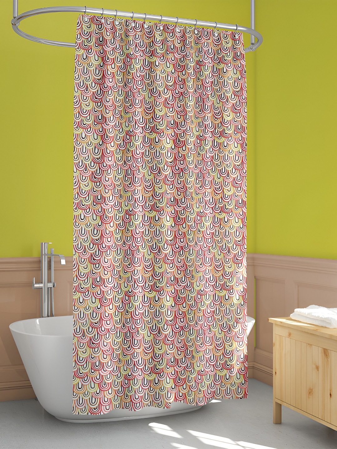 

ArtzFolio White & Pink Geometric Printed Waterproof Shower Curtain
