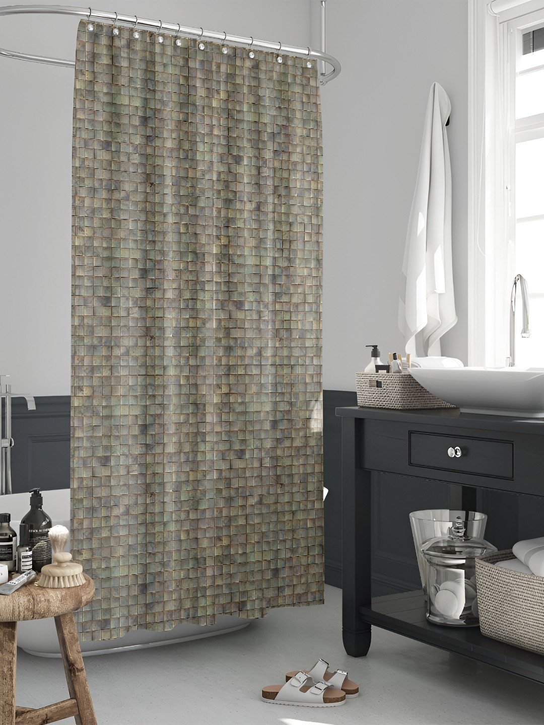 

ArtzFolio Grey Printed Waterproof Shower Curtain