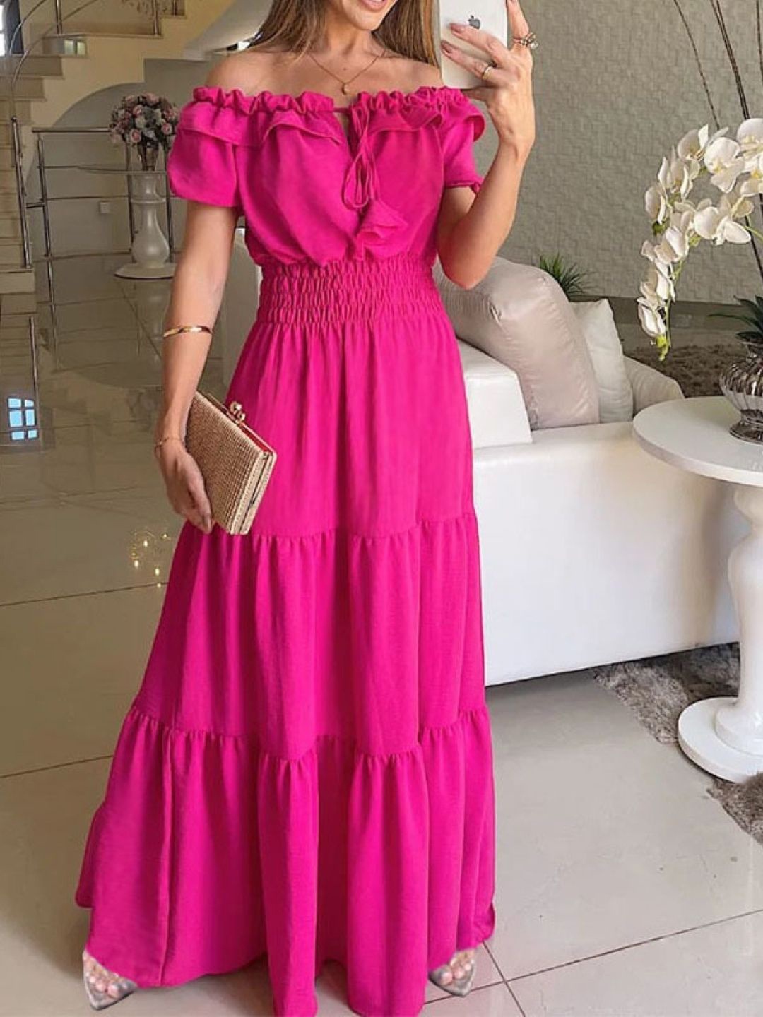 

StyleCast Women Off-Shoulder Fit and Flare Maxi Dress, Pink