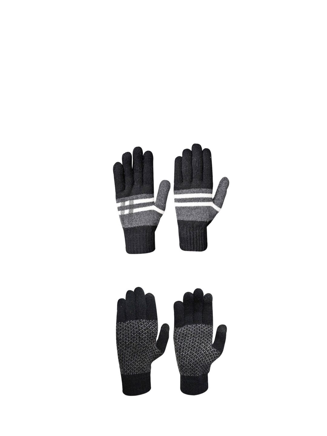

LOOM LEGACY Men Pack Of 2 Patterned Acrylic Winter Gloves, Black