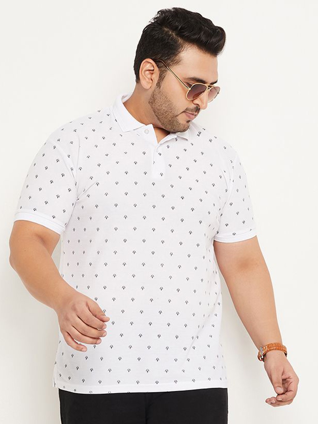 

GET GOLF Men Plus Size Conversational Printed Polo Collar Cotton T-shirt, White