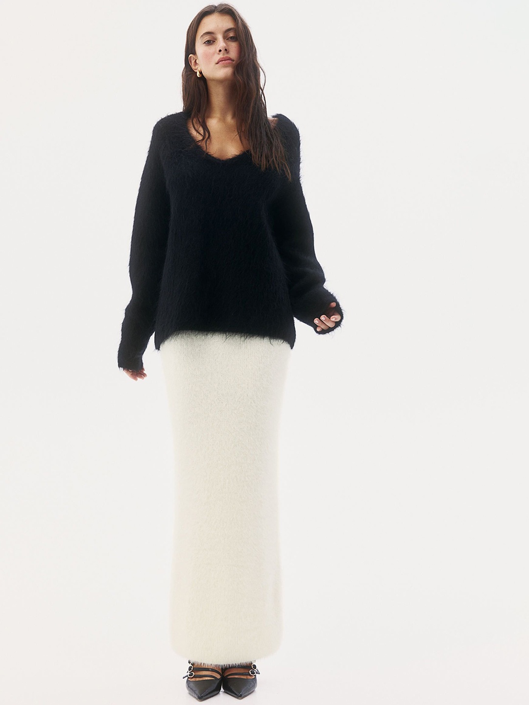 

H&M Fluffy-Knit Skirt, White