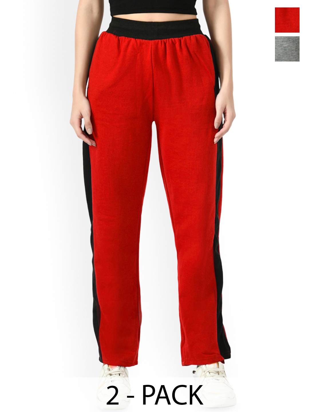 

BAESD Women Pack Of 2 Mid-Rise Track Slip-On Pants, Red