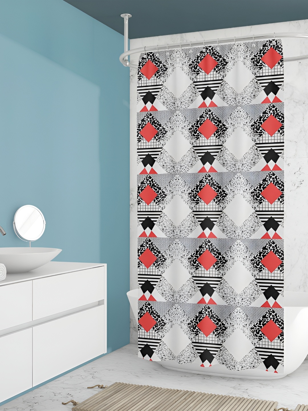 

ArtzFolio Black & White Geometric Printed Waterproof Shower Curtain