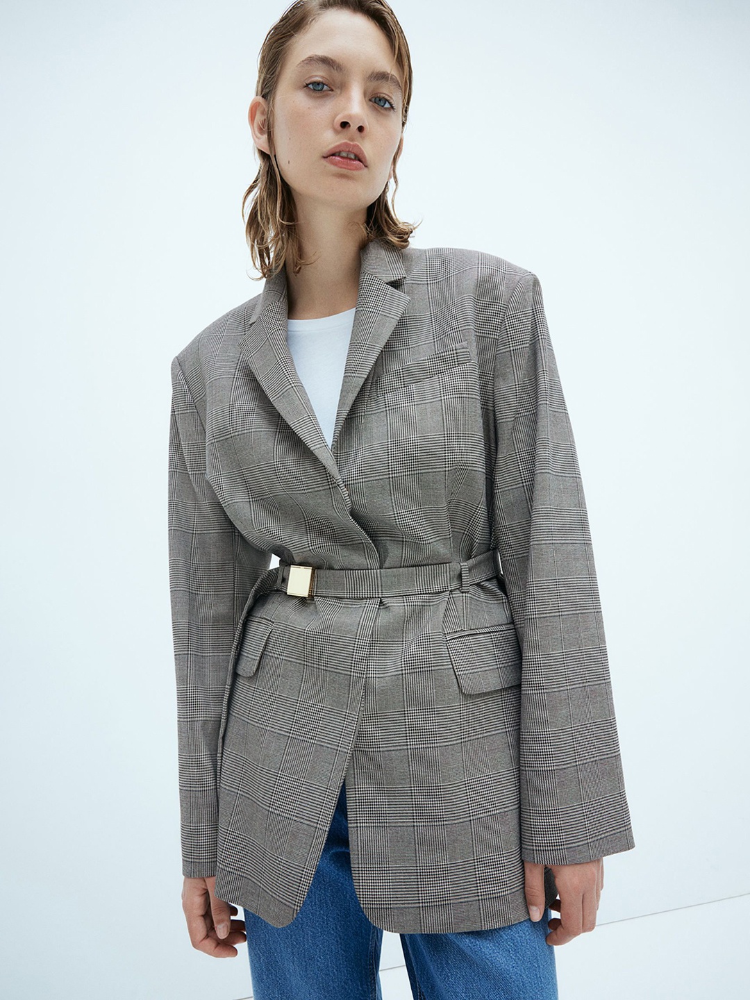 

H&M Belted Blazer, Grey