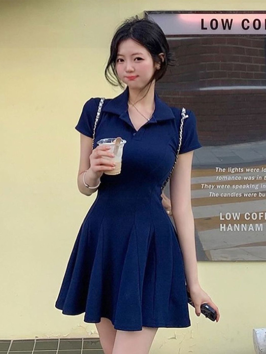 

KPOP Women Above Knee A-Line Dress, Navy blue