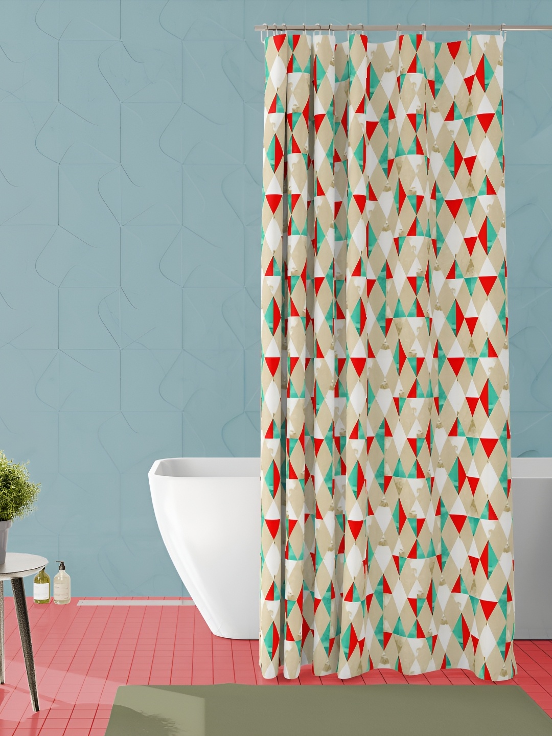 

ArtzFolio Cream & Red Geometric Printed Waterproof Shower Curtain