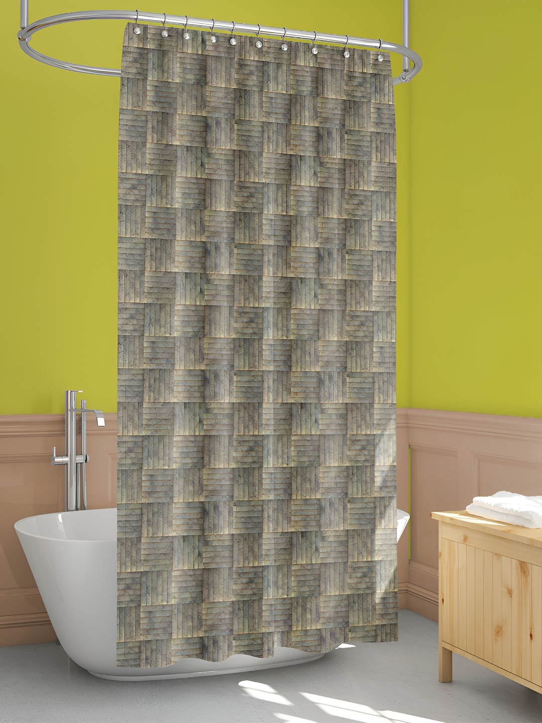 

ArtzFolio Grey & Yellow Printed Waterproof Shower Curtain