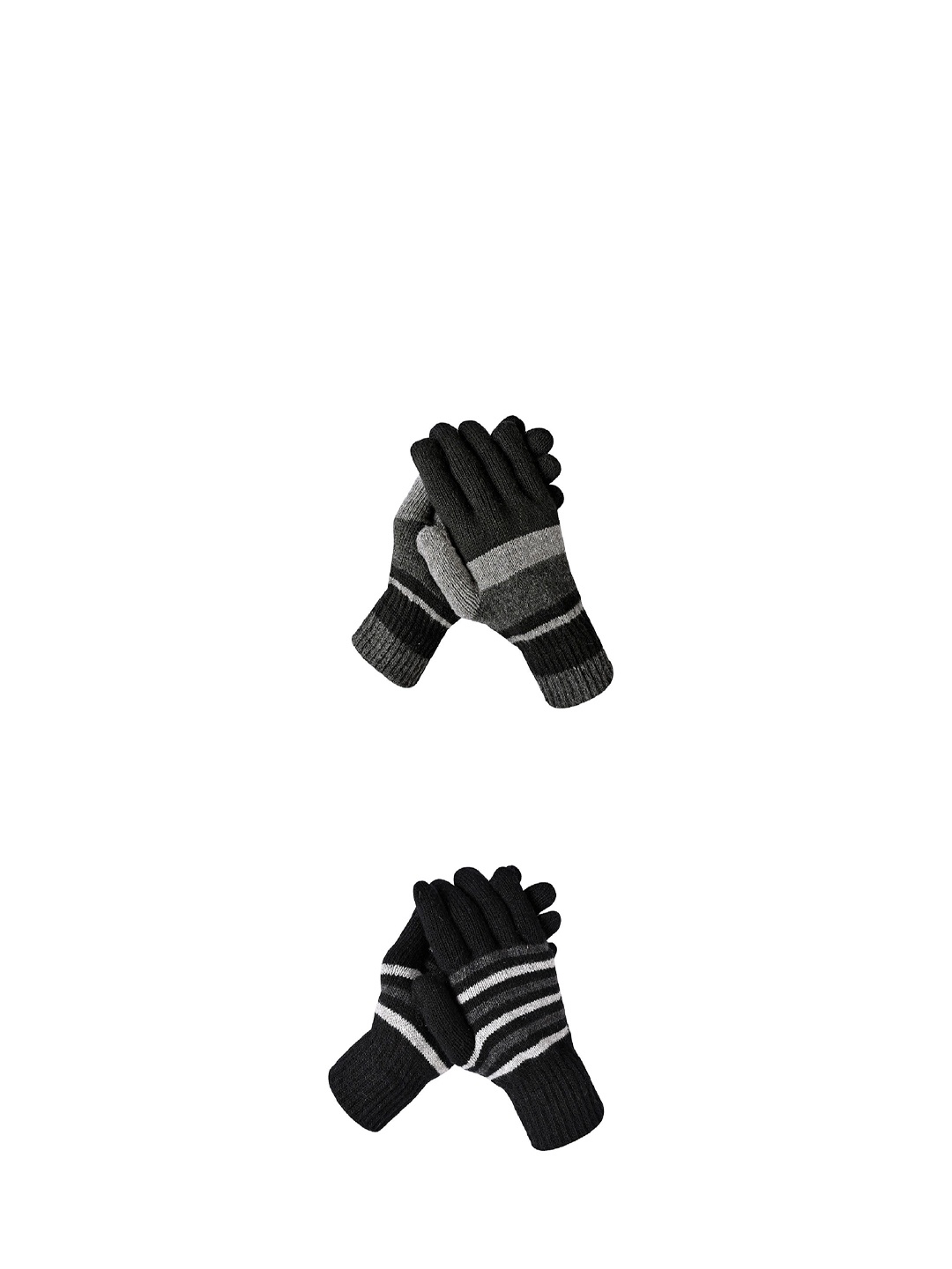 

LOOM LEGACY Men Pack of 2 Striped Acrylic Winter Gloves, Black