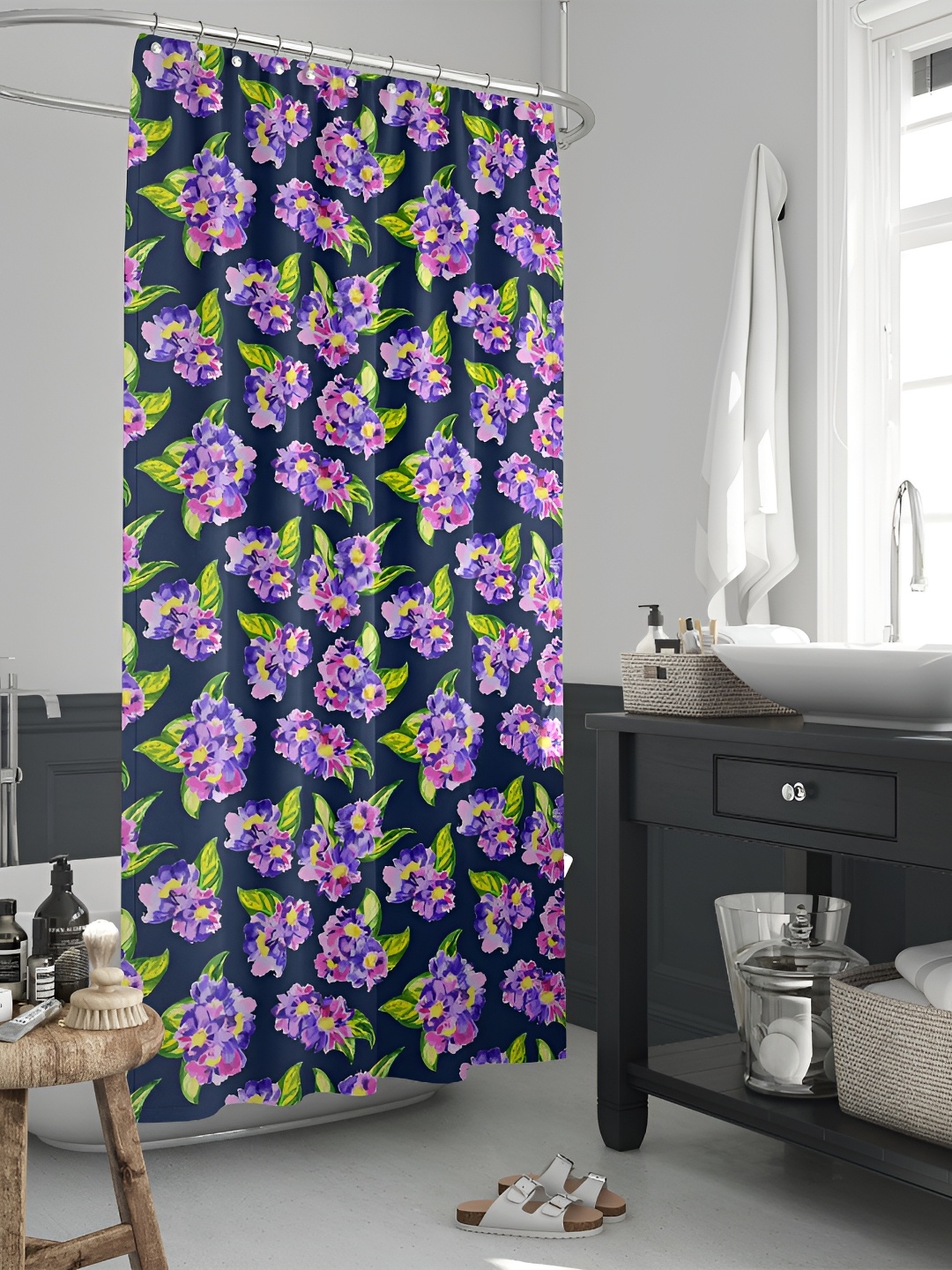 

ArtzFolio Black & Purple Printed Waterproof Shower Curtain