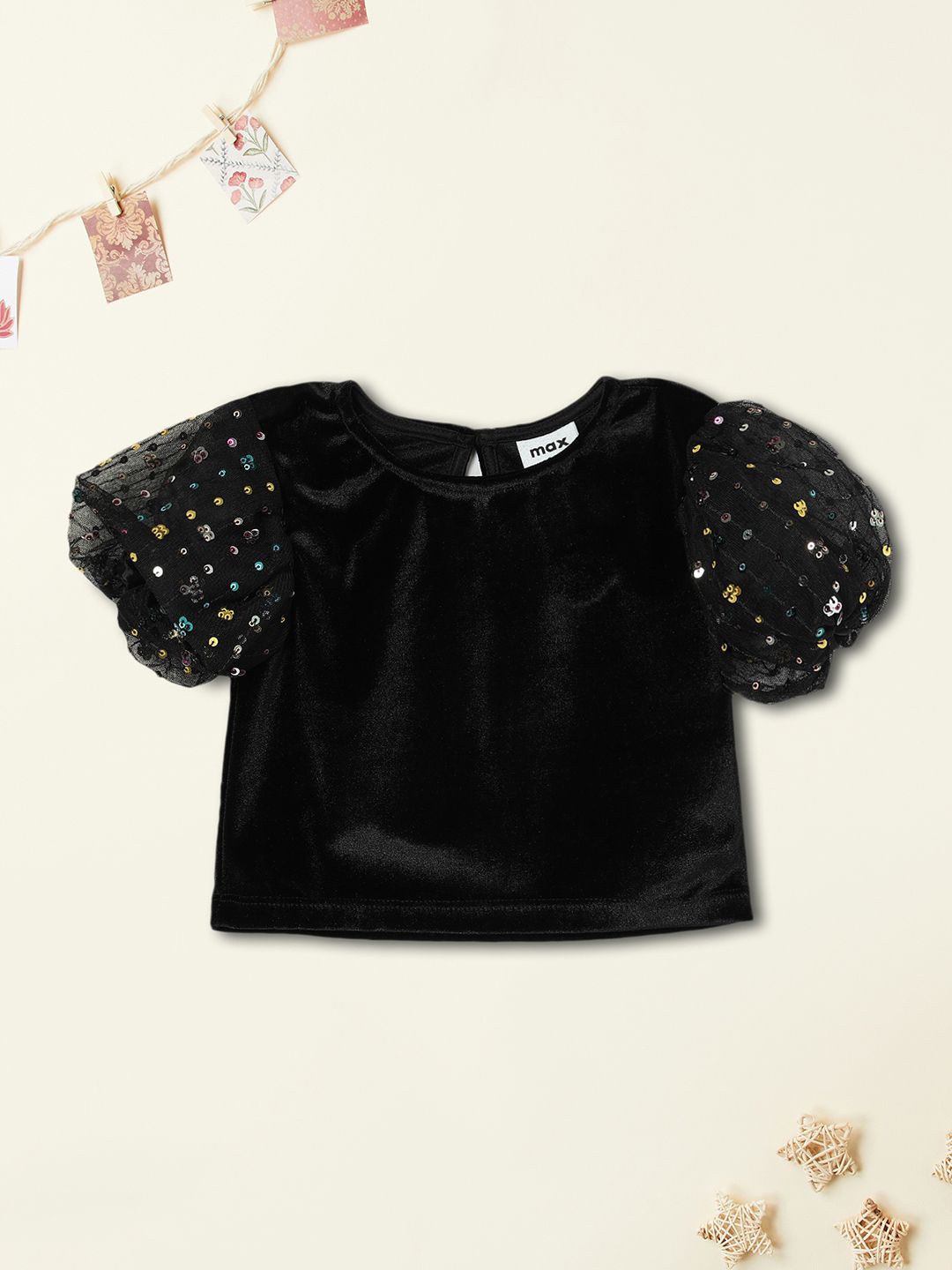 

max Girls Embellished Sequined Top, Black