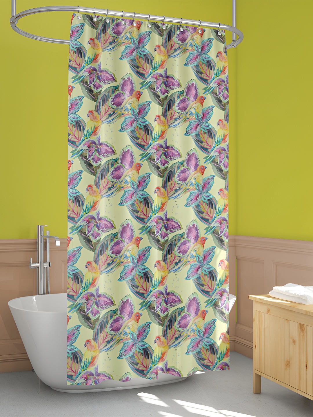 

ArtzFolio Yellow & Pink Printed Waterproof Shower Curtain