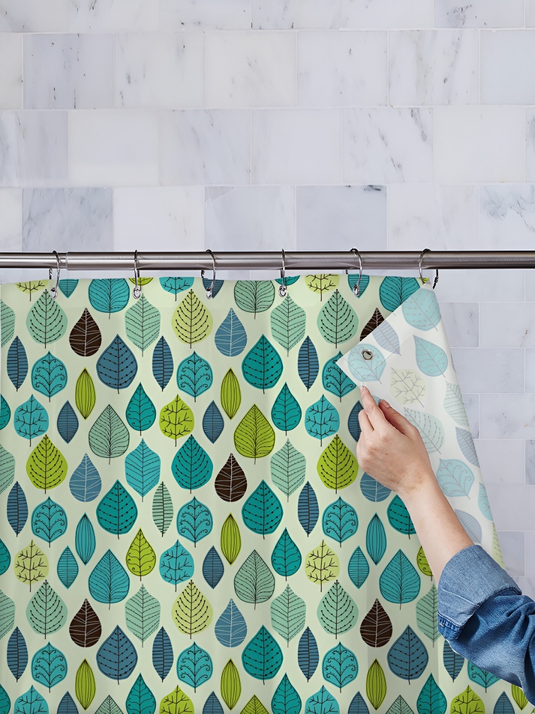 

ArtzFolio Teal Green & Green Printed Water Proof Shower Curtain