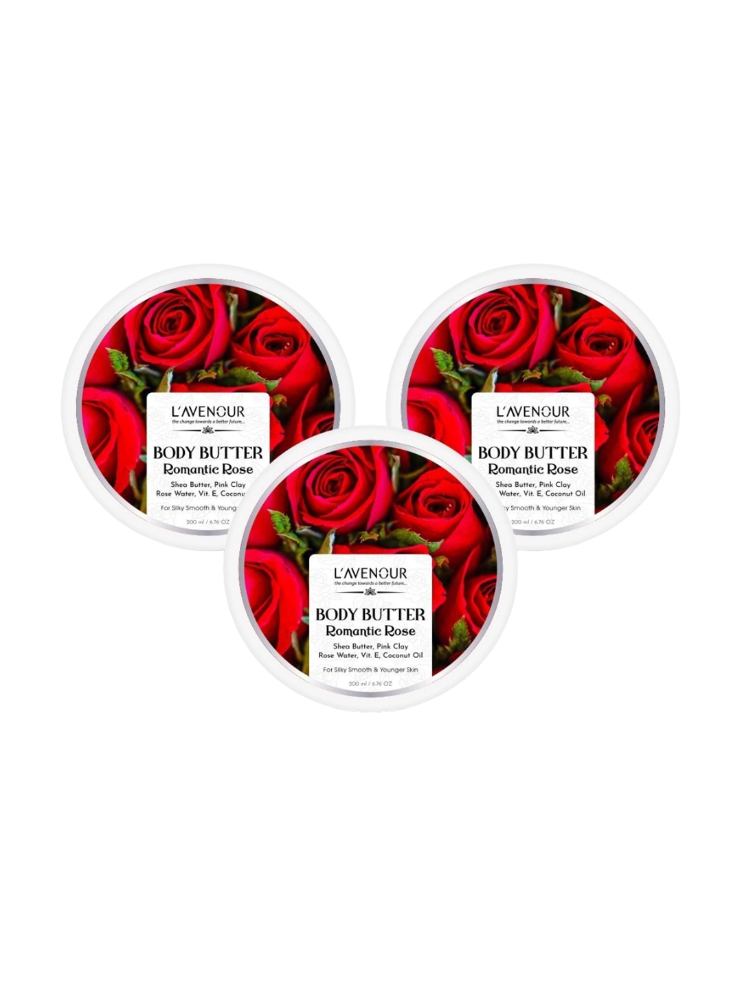

L'AVENOUR Set Of 3 Romantic Rose Body Butter- 200 ml Each, Pink