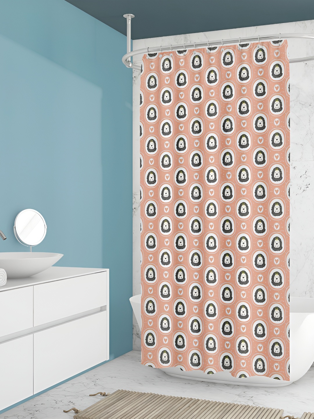 

ArtzFolio Peach Coloured & Black Printed Waterproof Shower Curtain