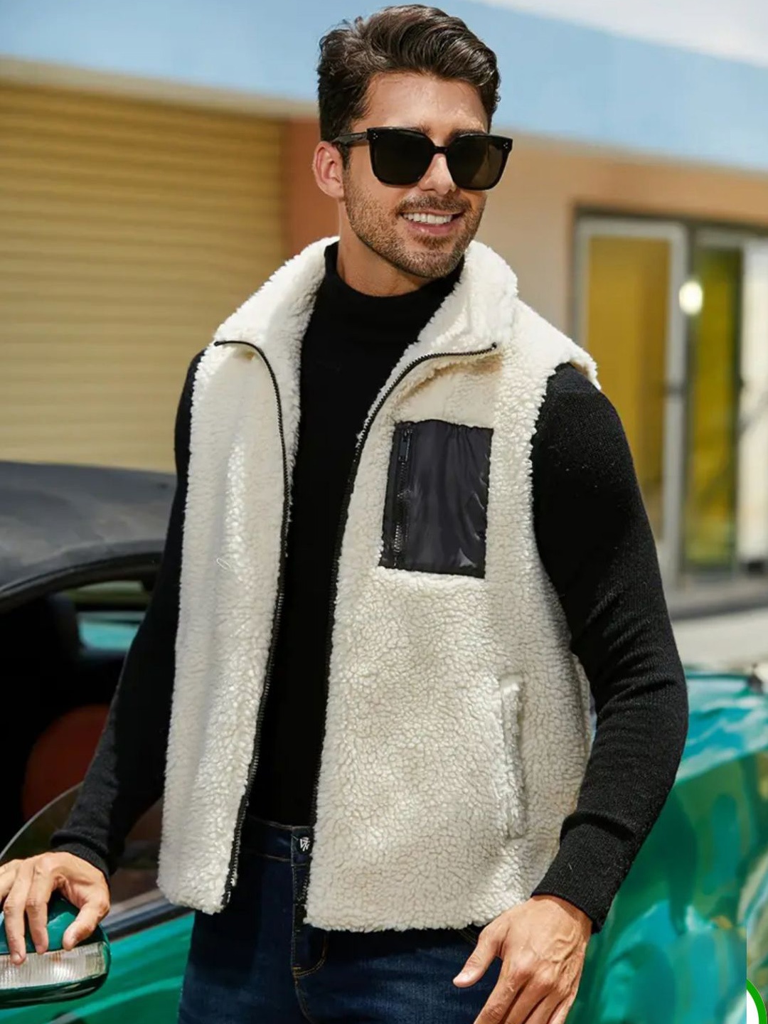 

Be Savage Men Woollen Windcheater Outdoor Bomber Jacket, Cream