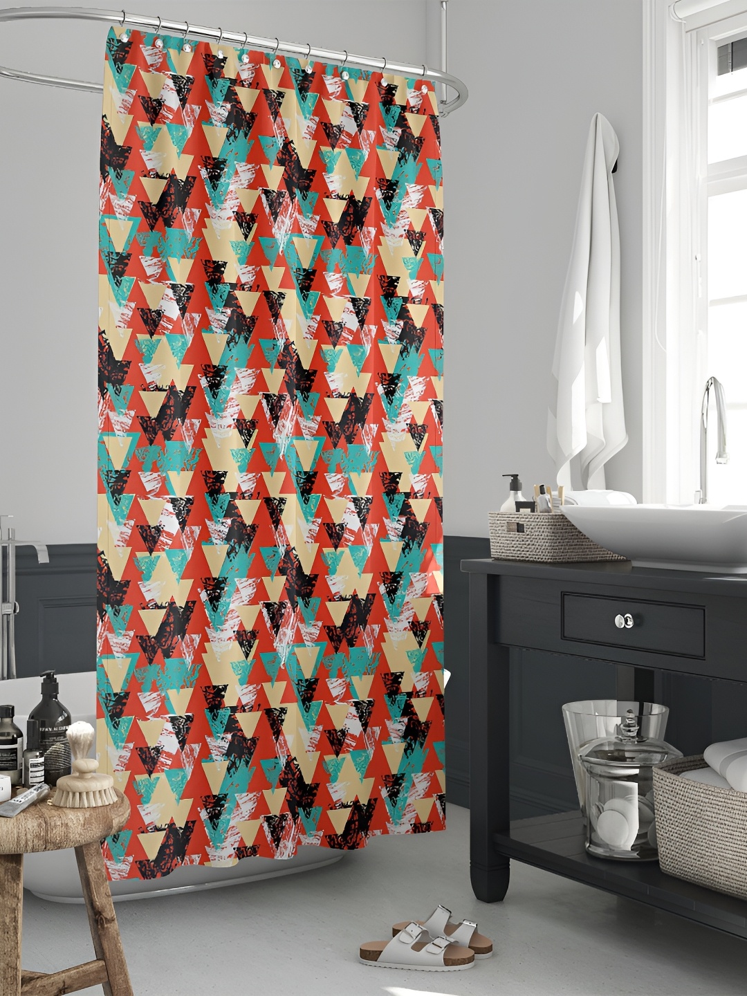 

ArtzFolio Red & Beige Geometric Printed Waterproof Shower Curtain