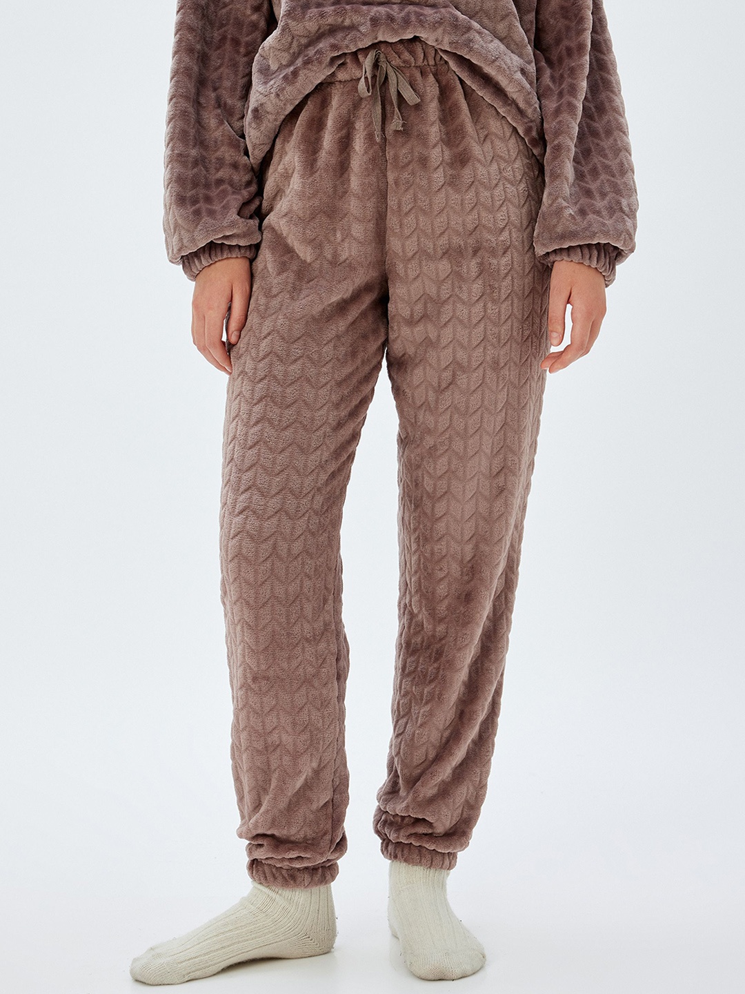 

Koton Women Self Design Striped Night suit, Brown