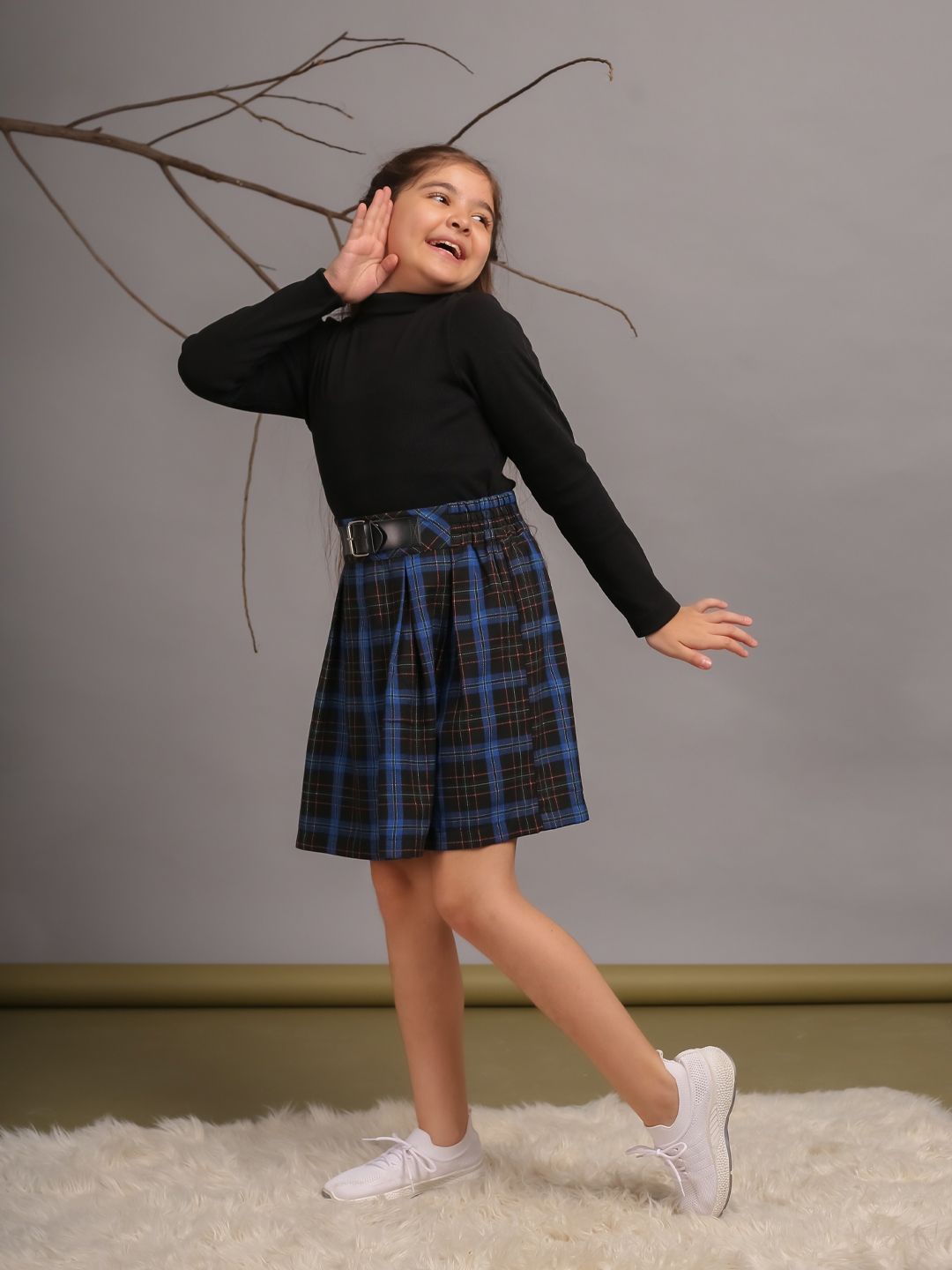 

Budding Bees Girls High Neck Long Sleeves Pure Cotton Top With Skirt, Black