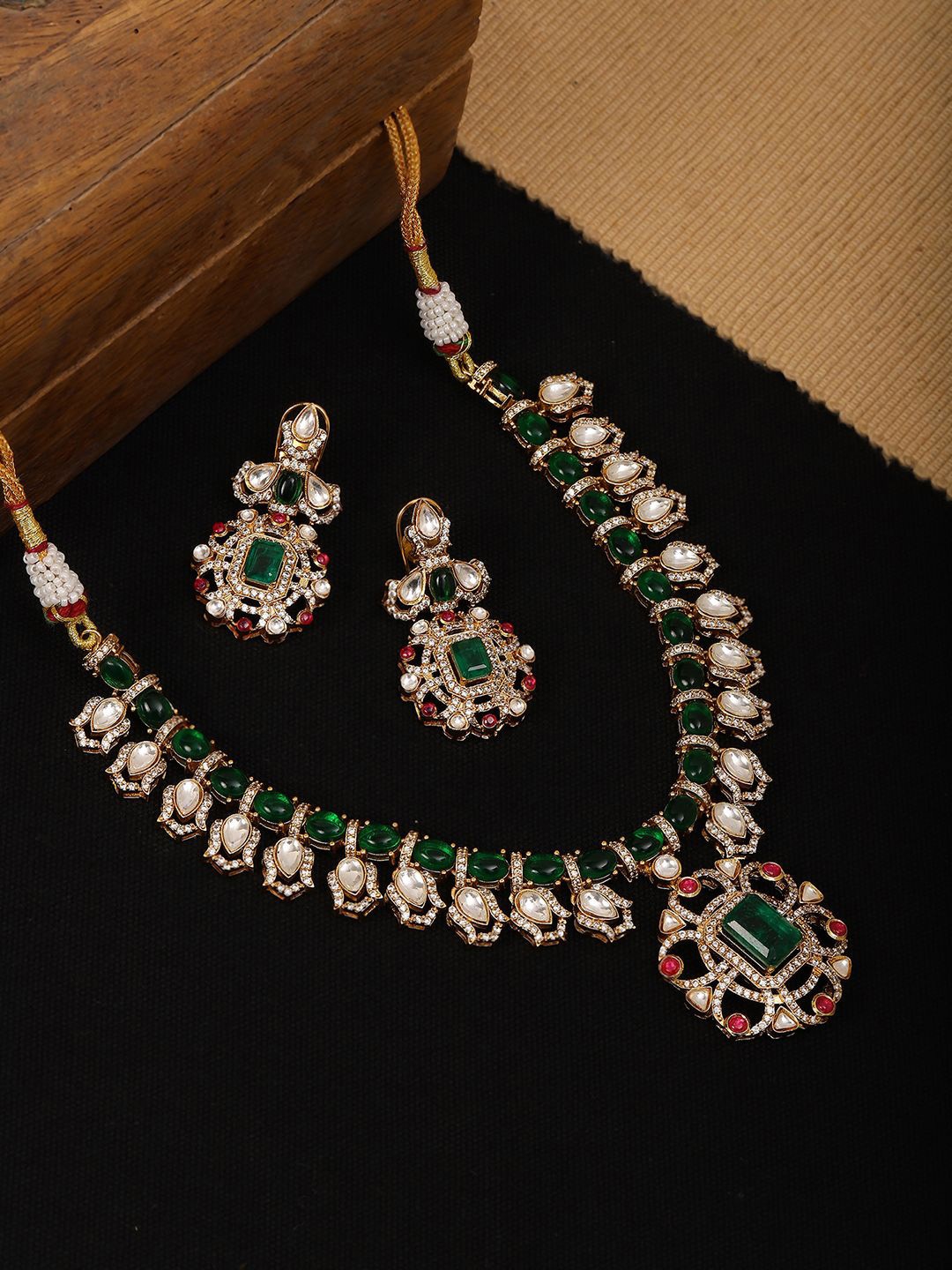 

Ruby Raang Gold-Plated Kundan-Studded Necklace and Earrings