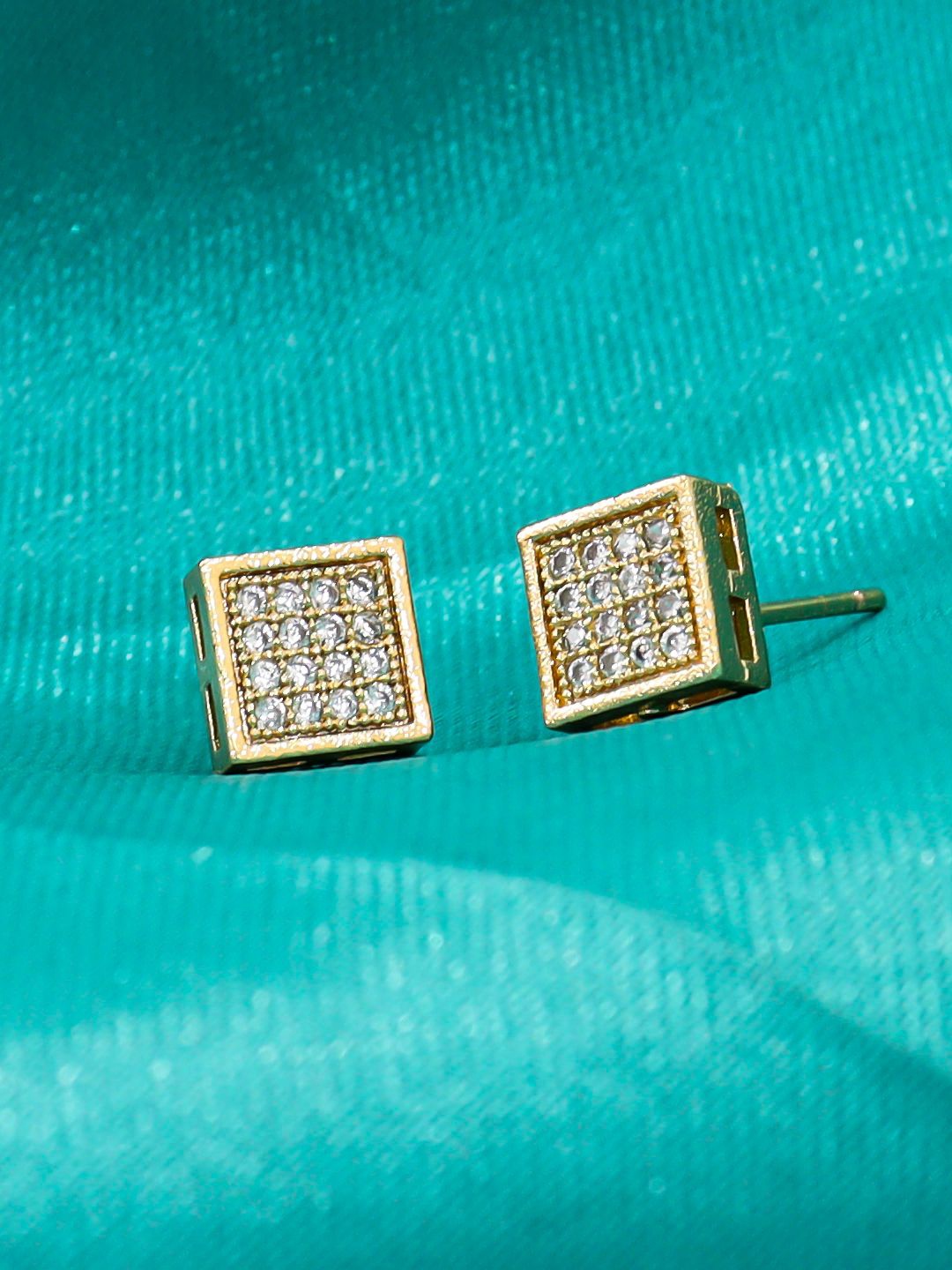 

KRENOZ Gold Plated Artificial Stones Studded Square Studs Earrings