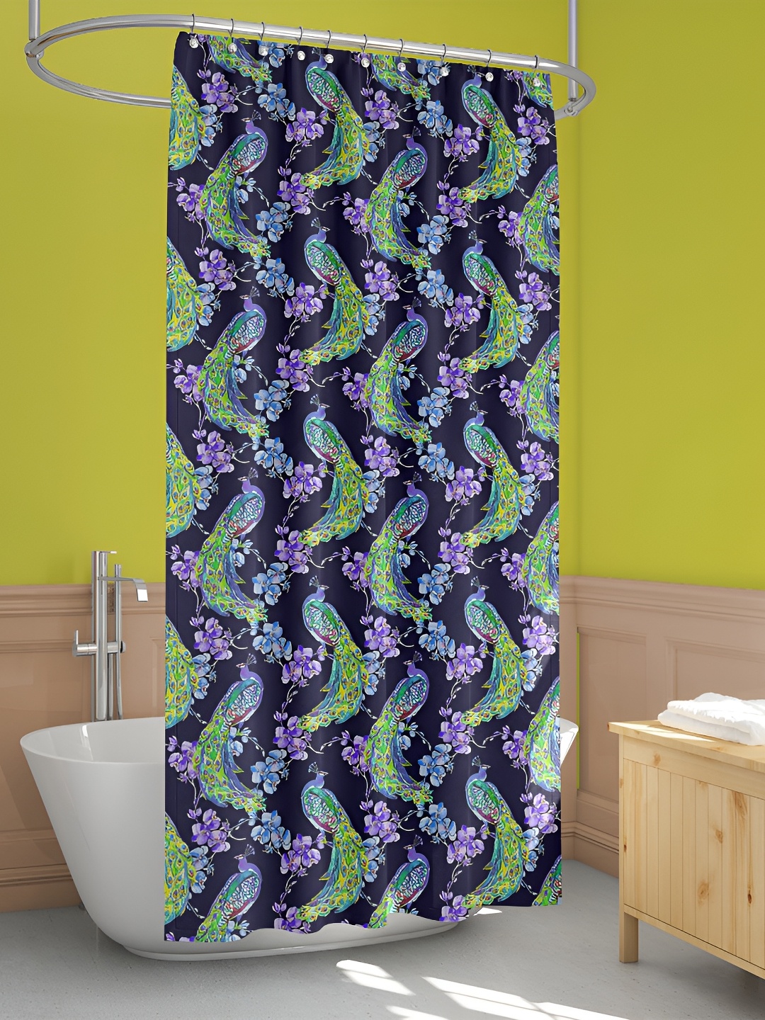 

ArtzFolio Navy Blue & Green Floral Printed Waterproof Shower Curtain