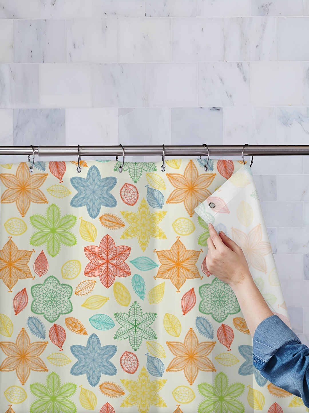 

ArtzFolio White & Green Printed Waterproof Shower Curtain