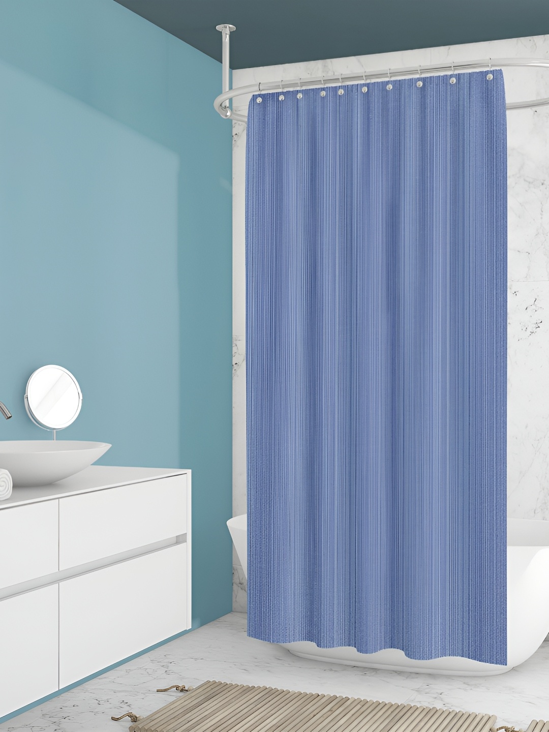 

ArtzFolio Blue Striped Waterproof Shower Curtain