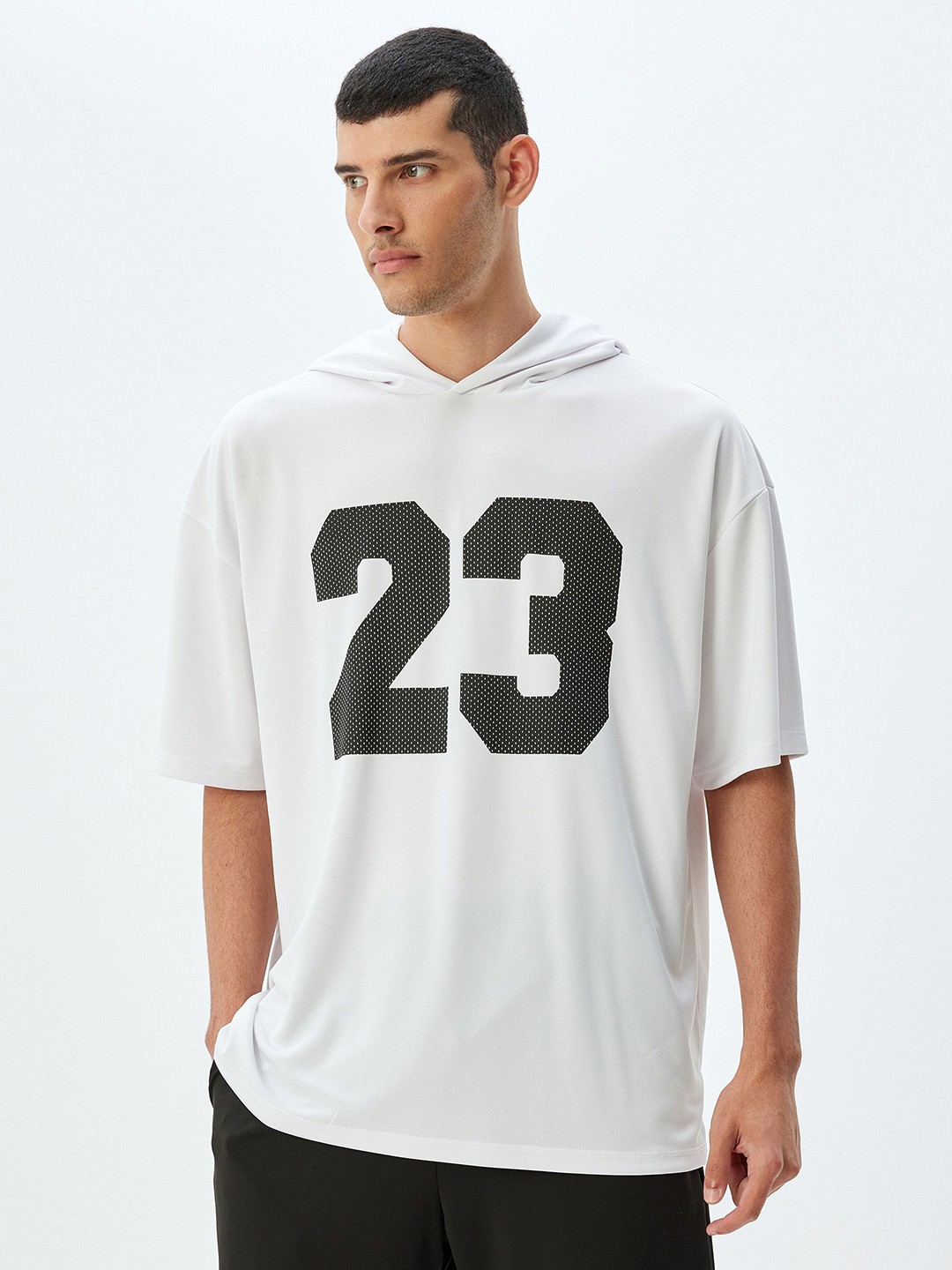 

Koton Men Typography Printed Hood Oversized T-shirt, White