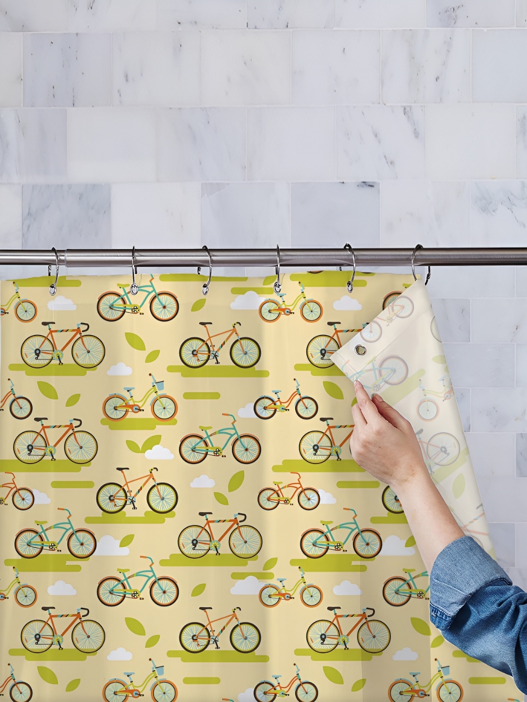 

ArtzFolio Yellow & Green Printed Waterproof Shower Curtain