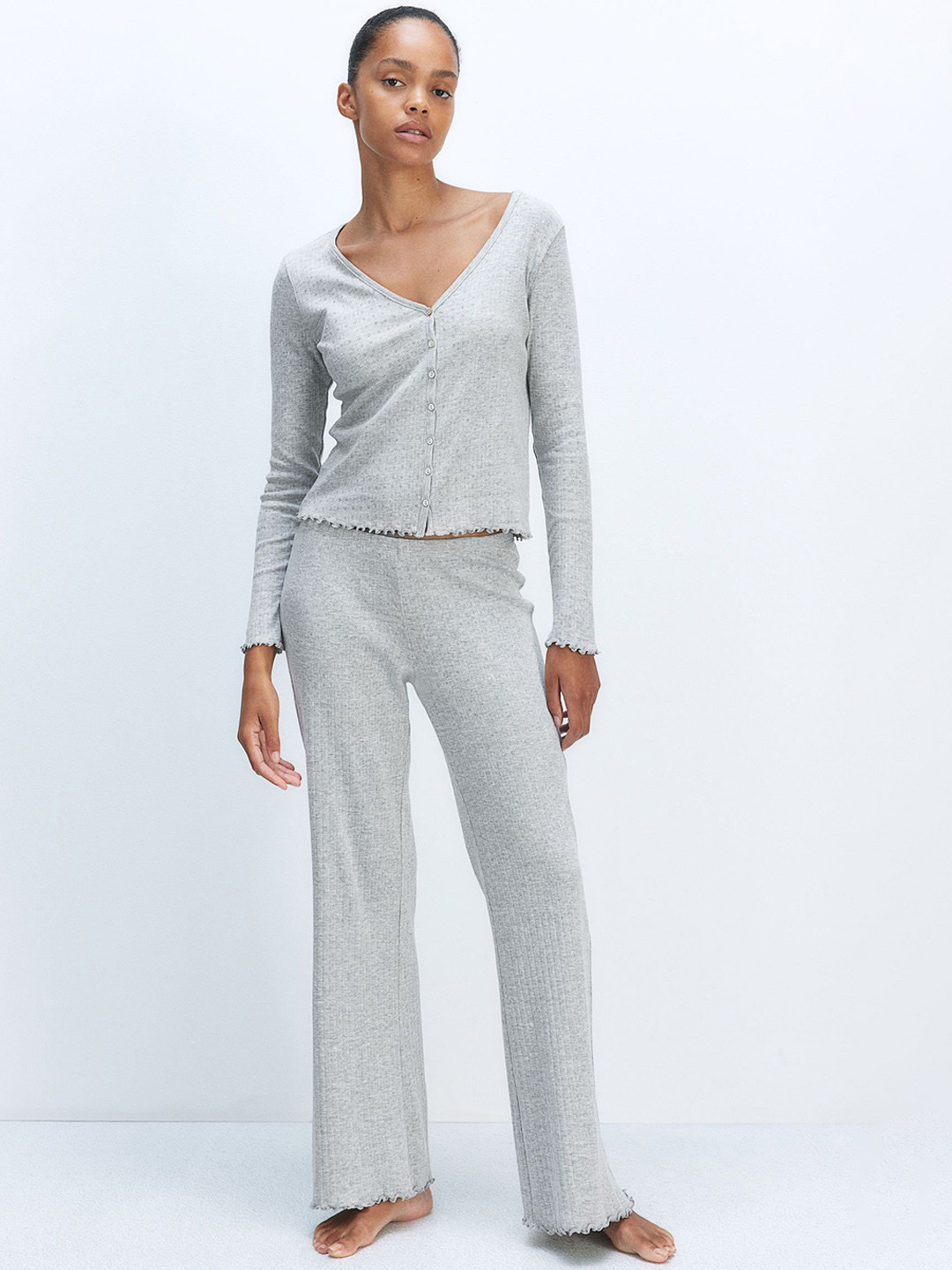 

H&M Pointelle Jersey Night Suits, Grey